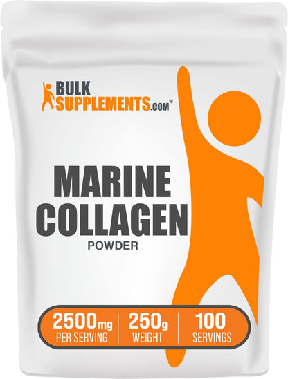 BulkSupplements.com Marine Collagen Powder - Collagen Supplement Hydrolyzed Collagen Powder Marine Collagen Peptides Powder - Gluten Free 2500mg per Serving 250g (8.8 oz) (Pack of 1)