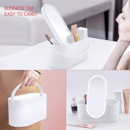 Portable Makeup Organizer with LED Light & Mirror