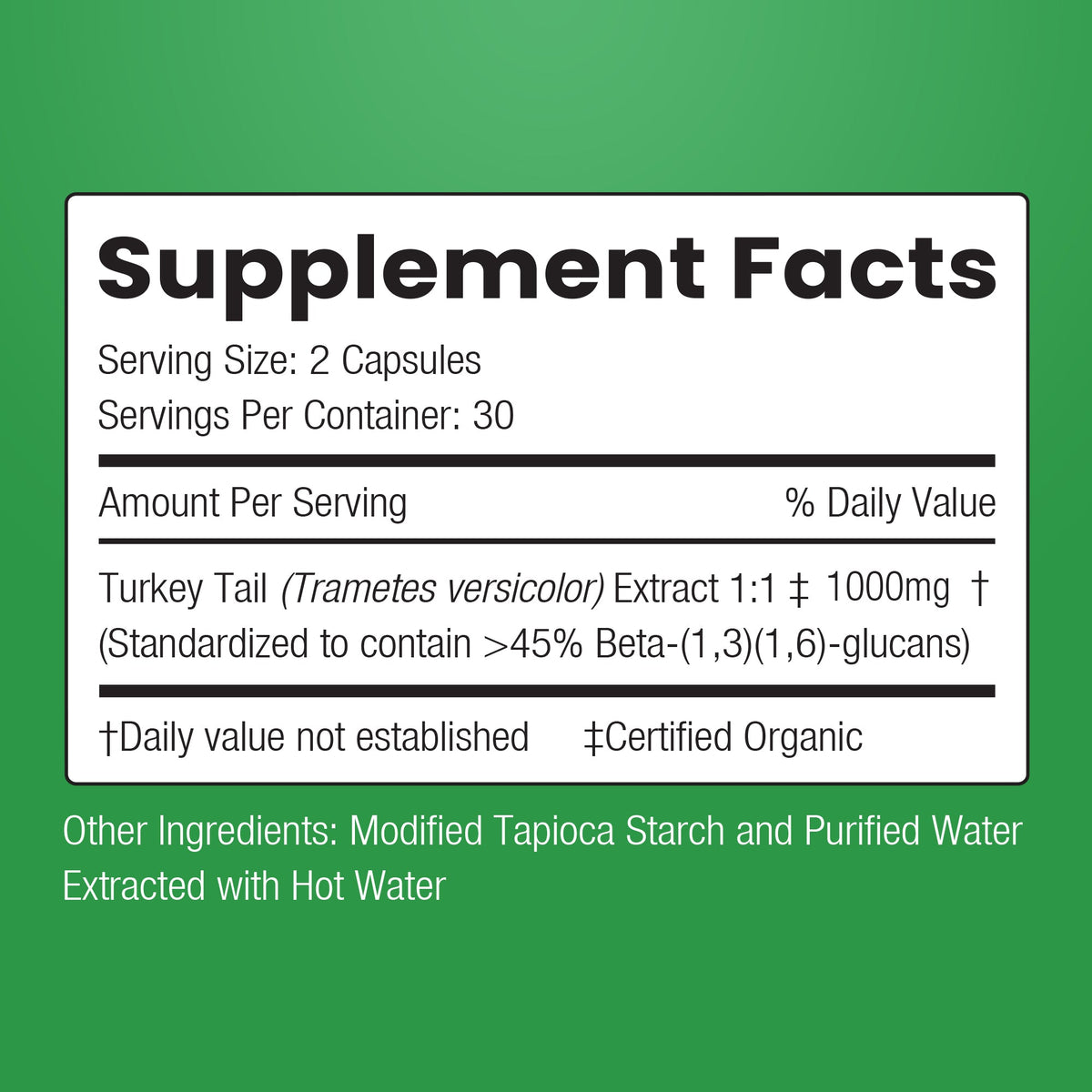 Turkey Tail 1:1 Extract – 45%+ Beta-Glucans | 60 Capsules